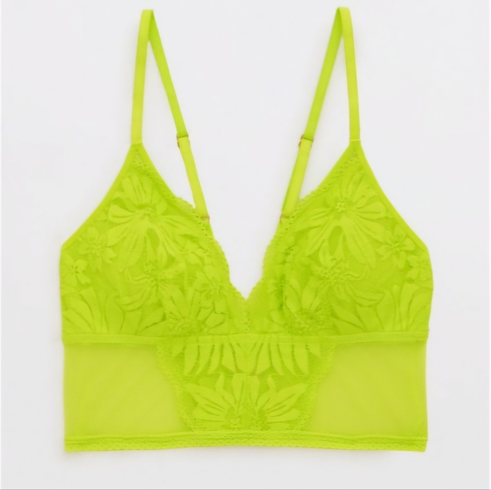 Aerie Hibiscus Lace Padded Longline Bralette sz. XL